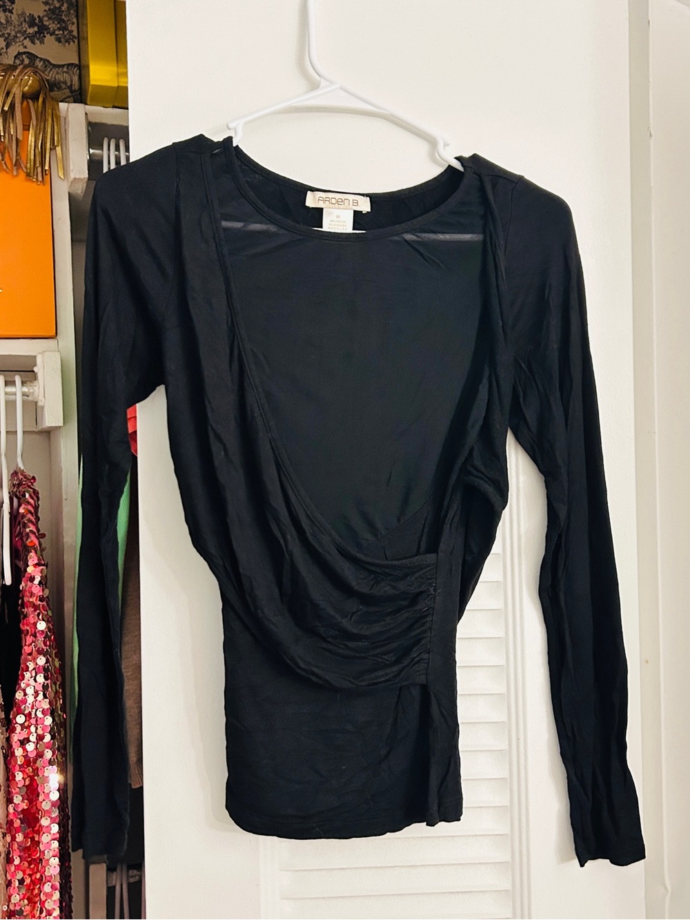 Arden B Black Long-Sleeve Draped Top